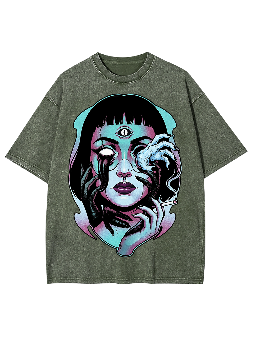 Haunting Third Eye Illustration Washed Tshirt