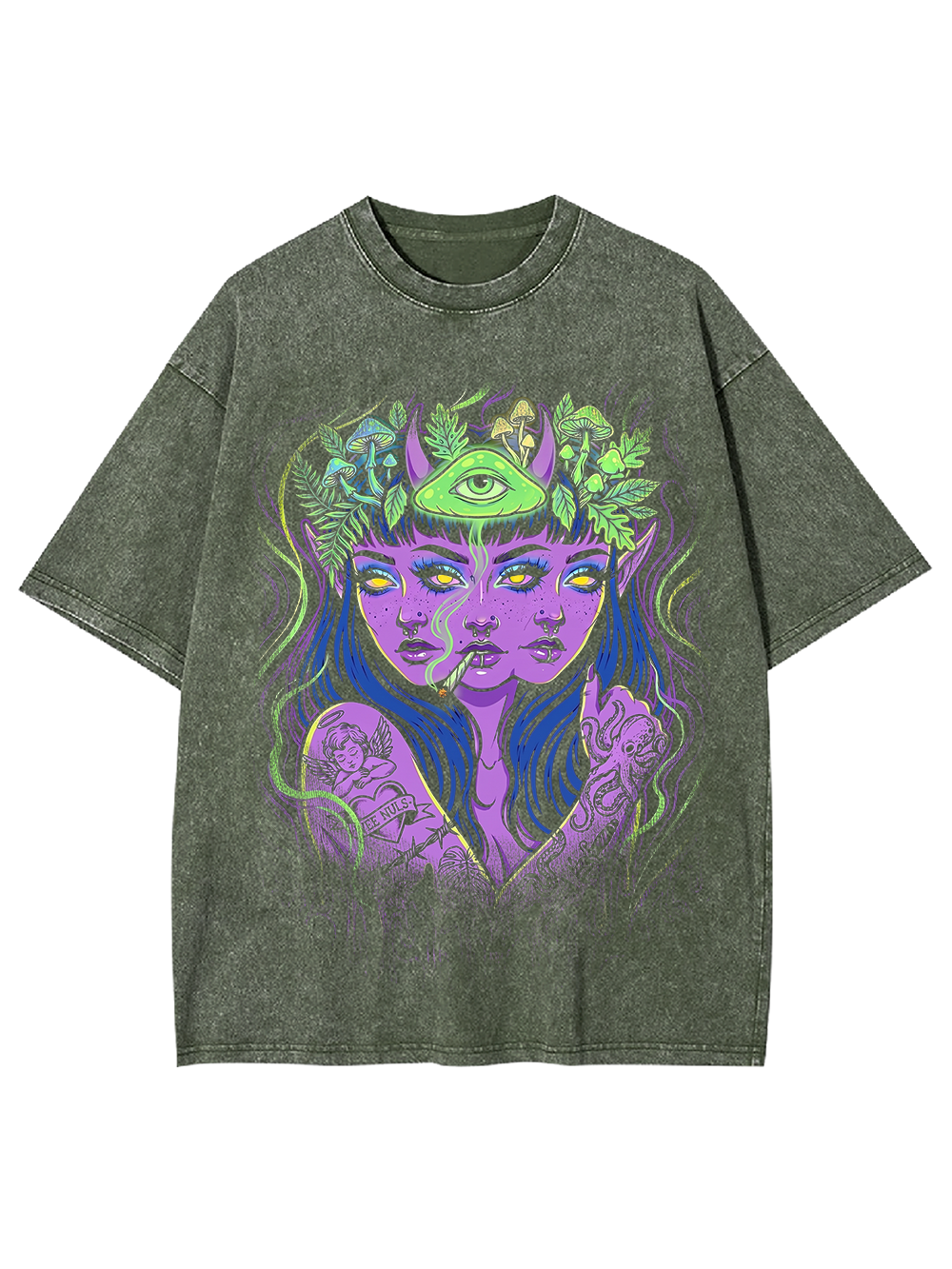 TRIPLE HEADED SHAMAN WASHED TSHIRT