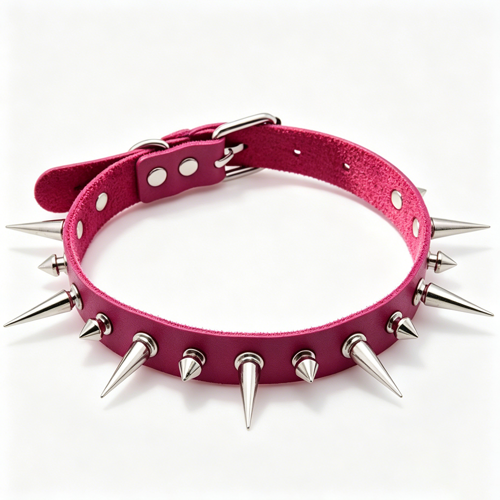 SPIKED LEATHER CLO NECKLACE