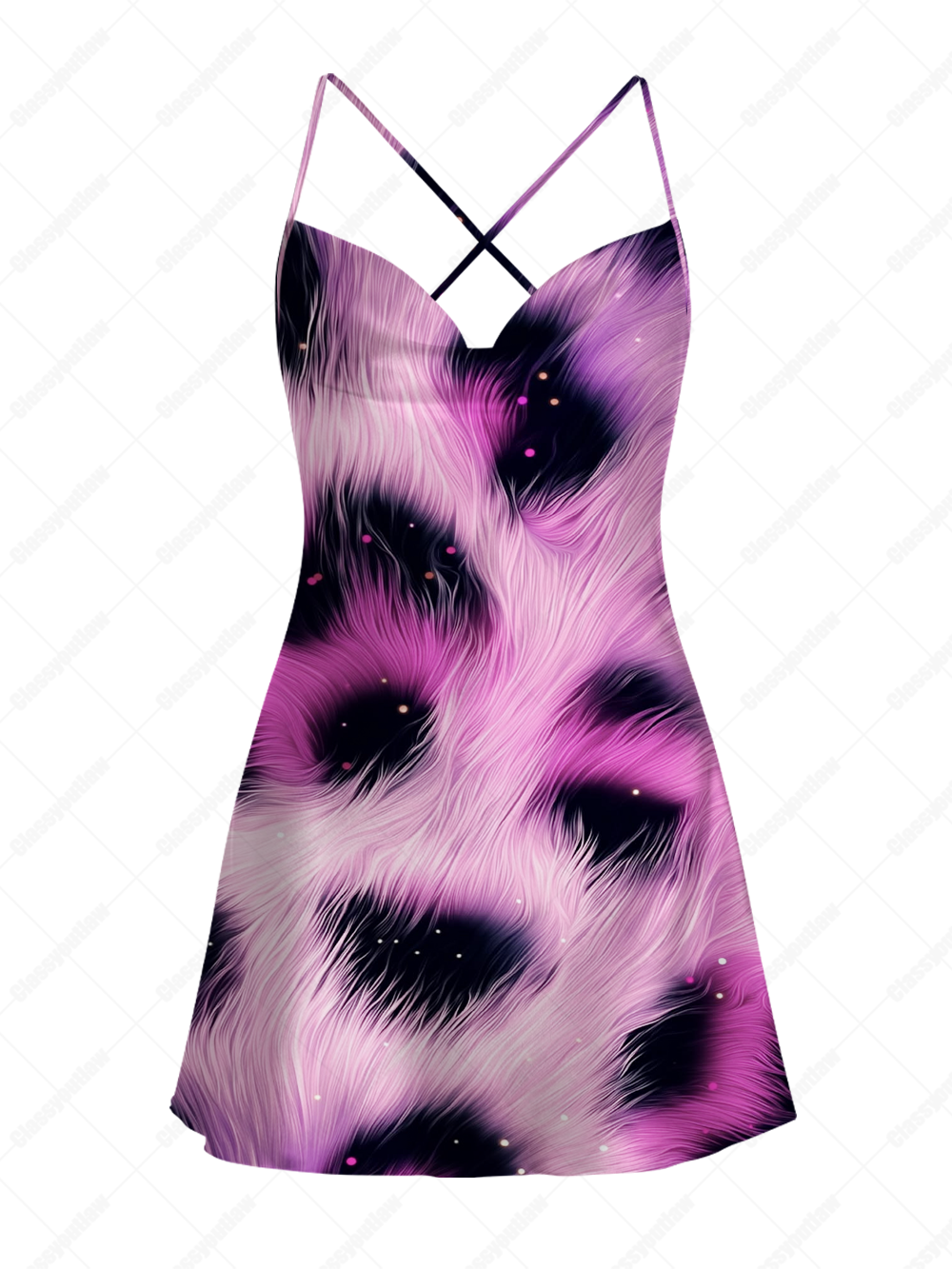 PSYCHEDELIC & SENSORY VISUALS SATIN CROSS BACK MINI DRESS