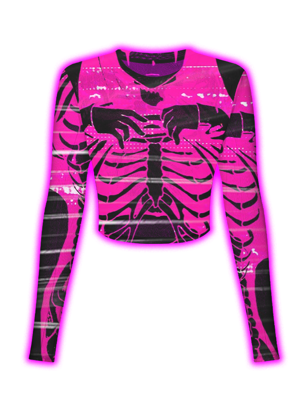 PINK SKELETON HANDS RIBCAGE MESH TOP