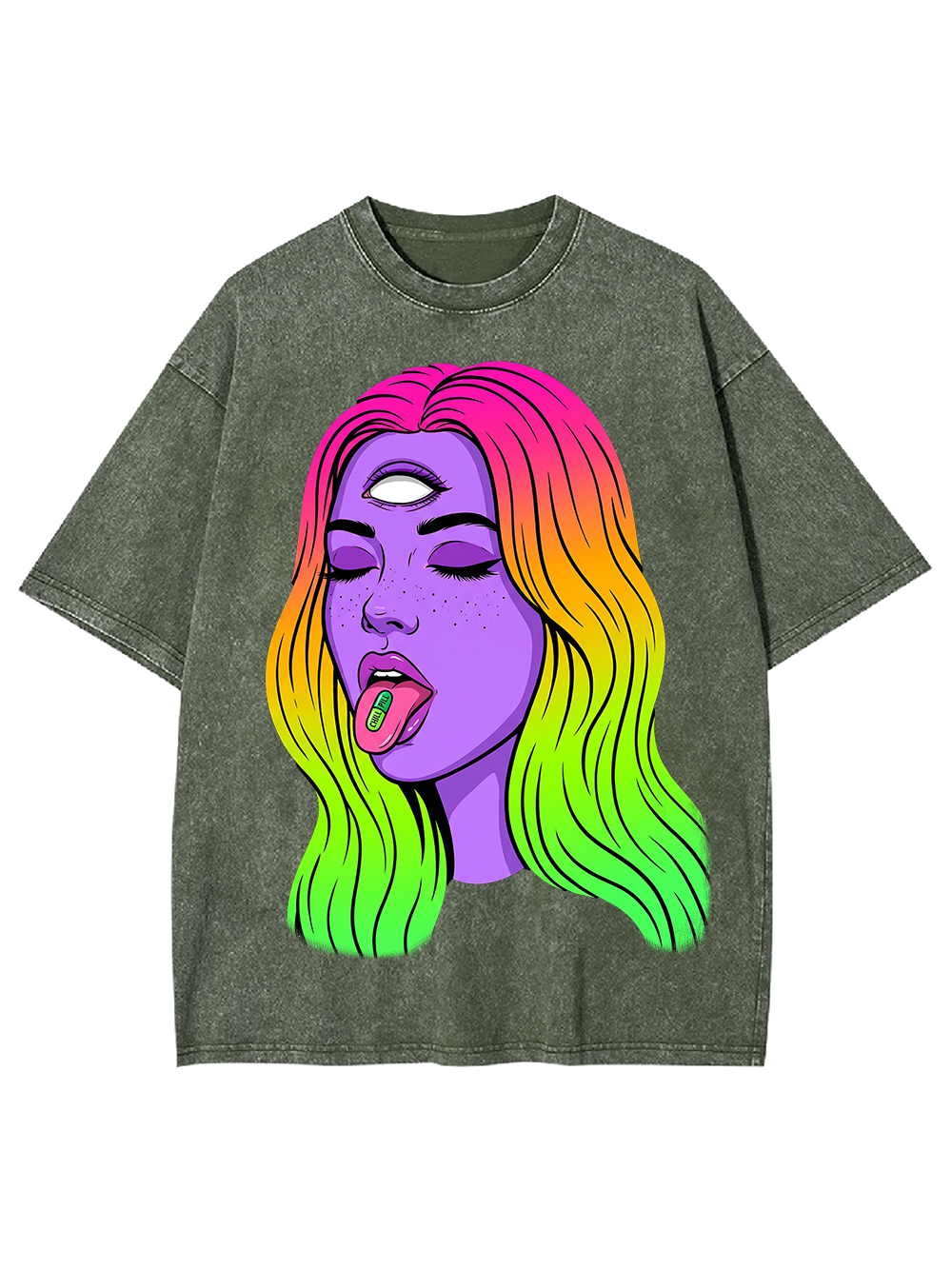TRIPPY THIRD EYE RAINBOW GIRL WASHED TSHIRT
