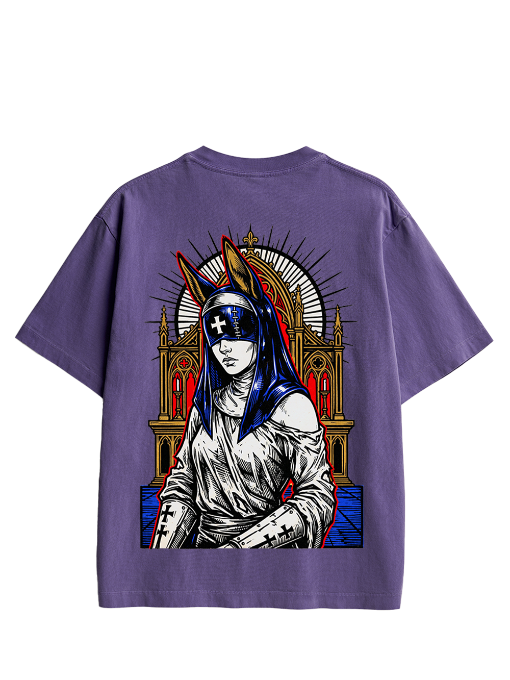 GOTHIC NUN WITH BUNNY EARS CHURCH DOUBLE SIDED PRINT WASHED TSHIRT
