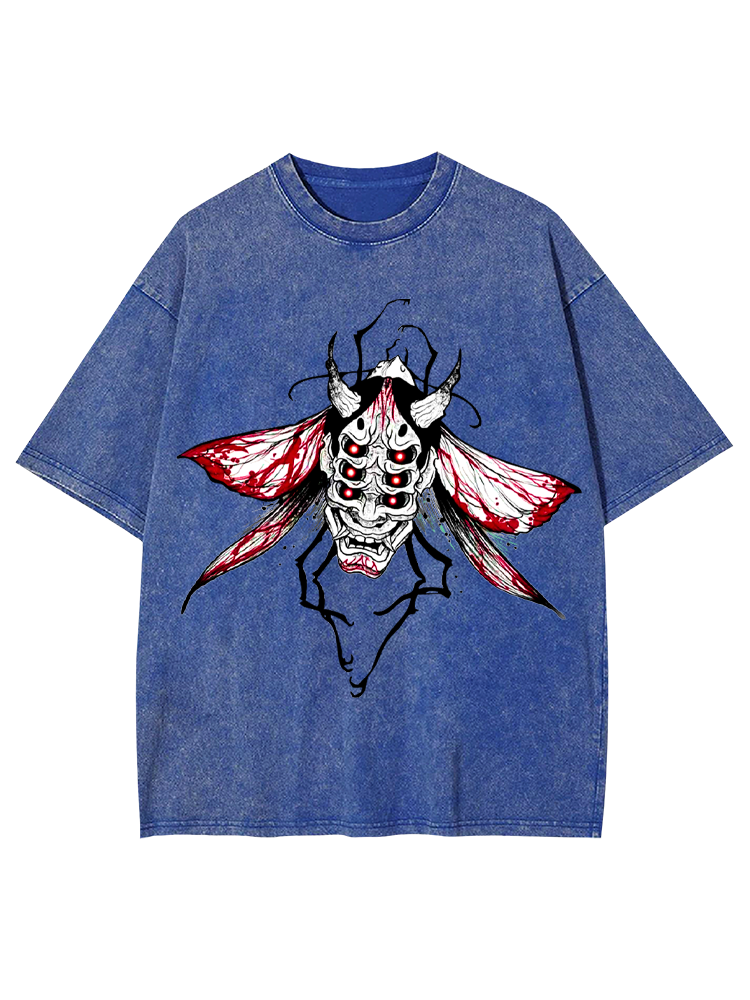 Demonic Moth Mask Washed Tshirt
