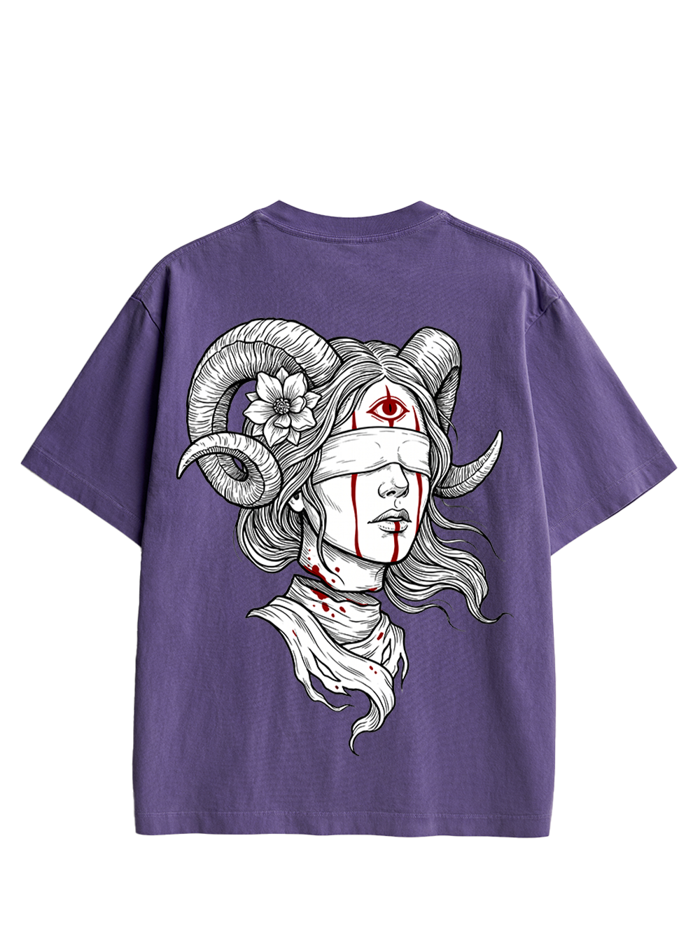 RAM HORN GIRL BLOODY NECK DOUBLE SIDED PRINT WASHED TSHIRT