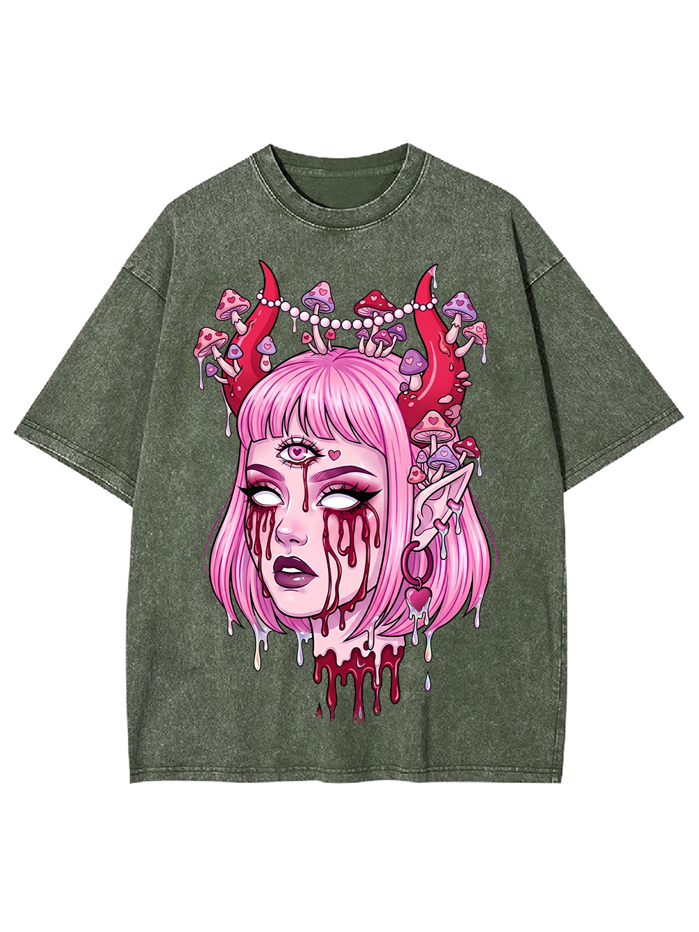 PINK DEMON GIRL SHROOM WASHED TSHIRT