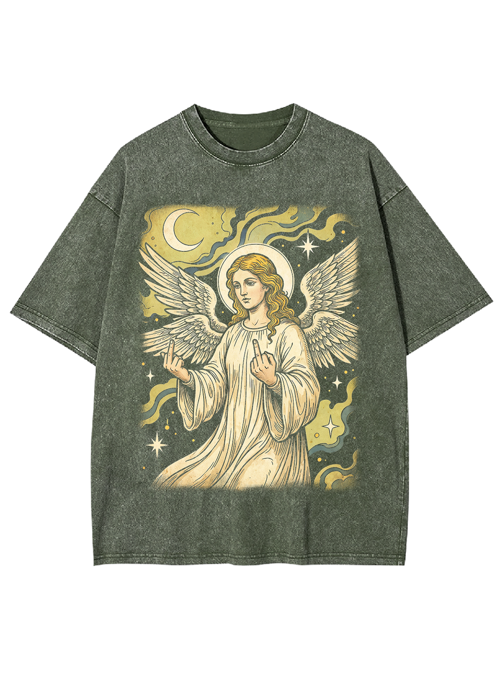 REBELLIOUS ANGEL MIDDLE FINGER WASHED TSHIRT