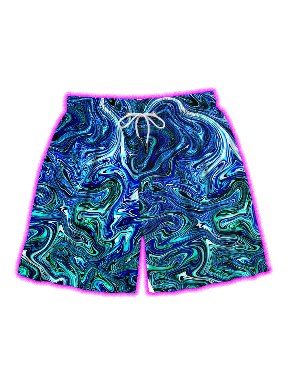 NEON BLUE LIQUID MARBLE SWIM ALL OVER PRINT SHORTS