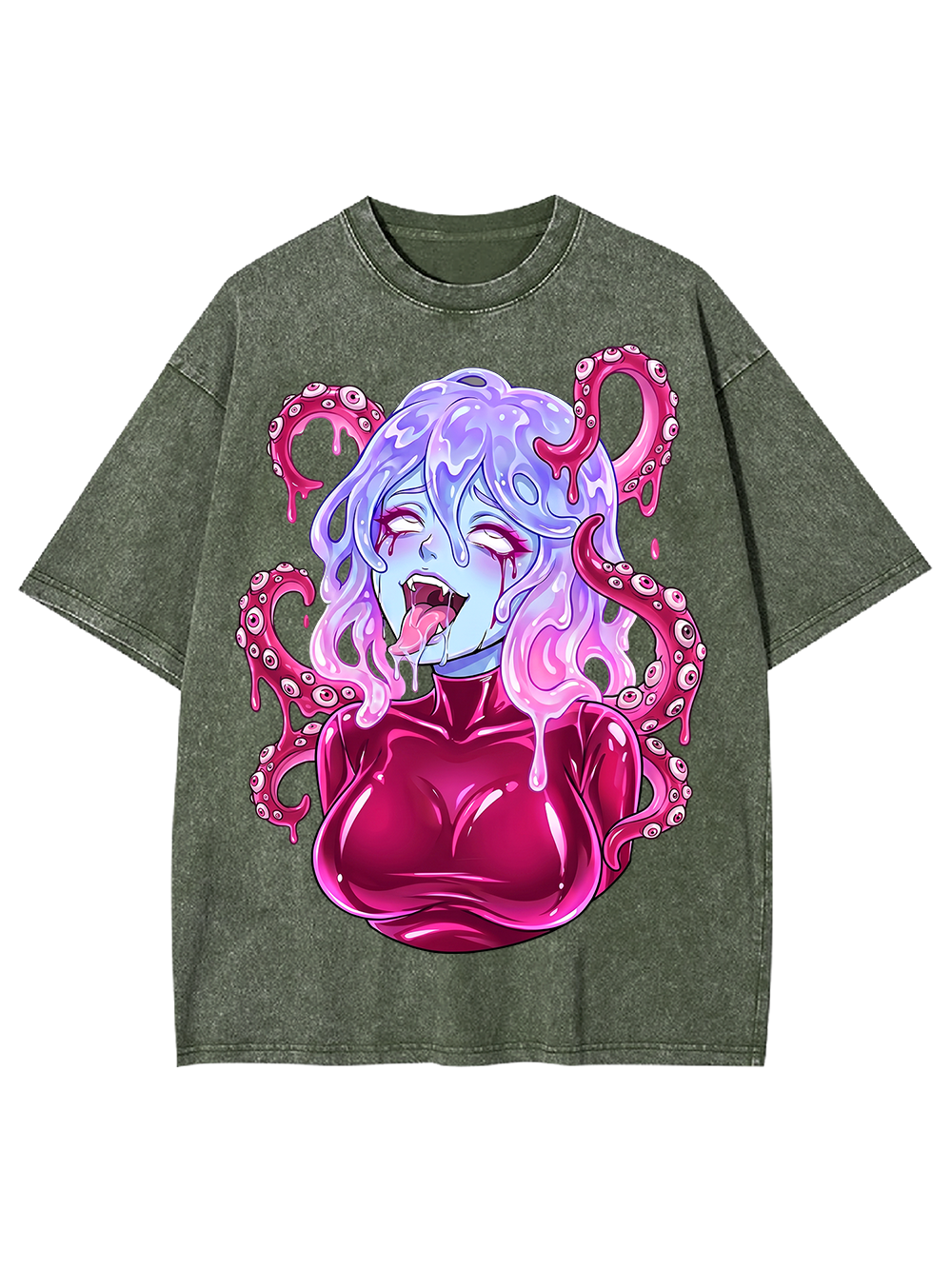 PINK TENTACLE DEMON GIRL WASHED TSHIRT