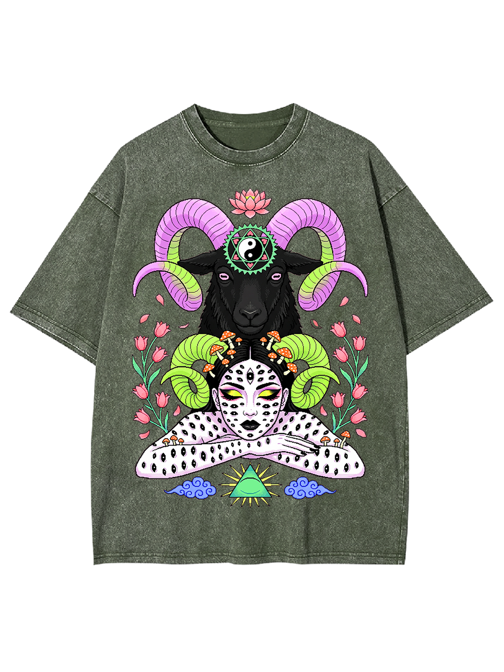 MYSTIC GOAT AND LEOPARD WASHED TSHIRT
