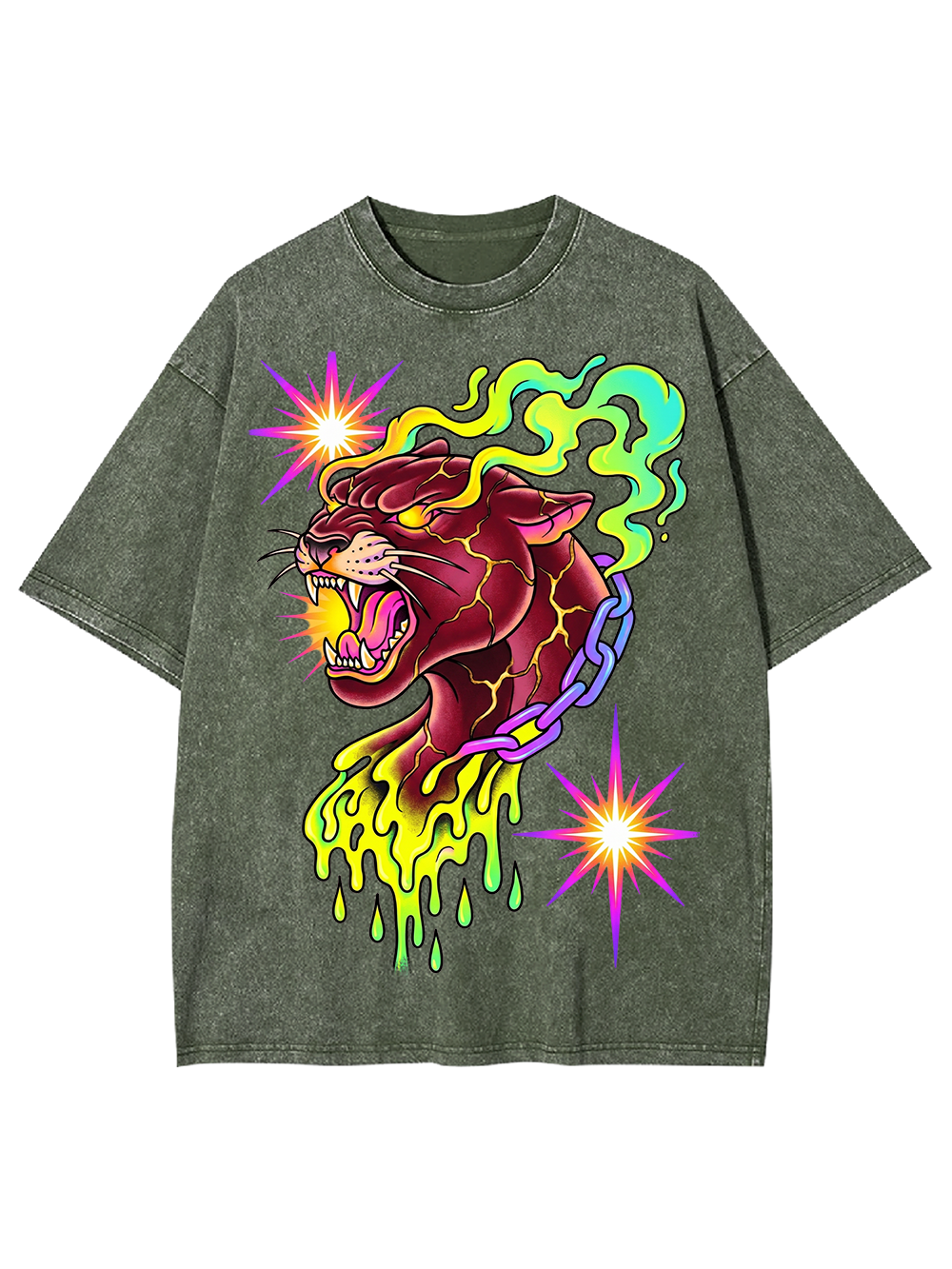 NEON FLAME PANTHER WASHED TSHIRT