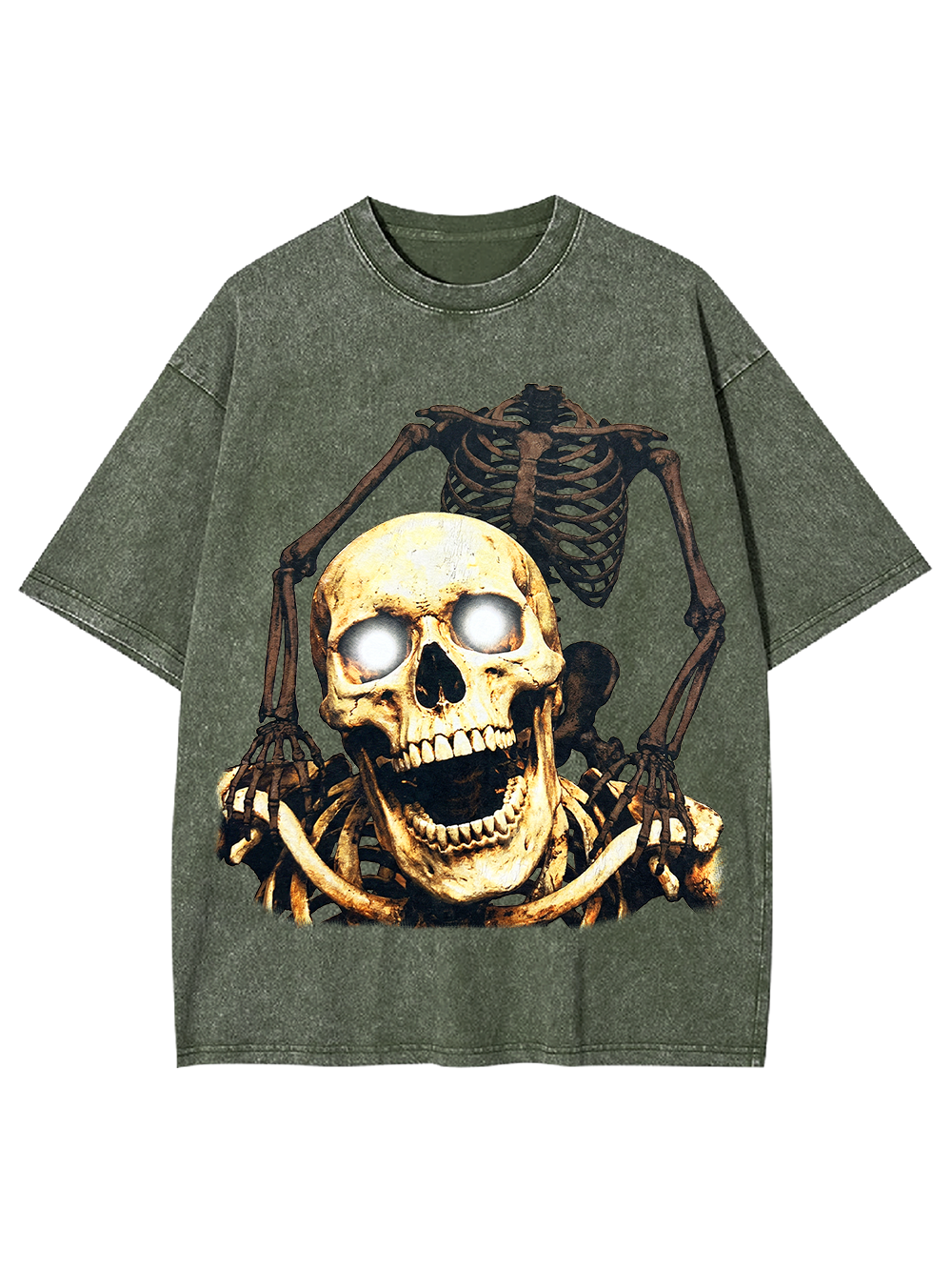 LAUGHING GLOWING SKULL WASHED TSHIRT