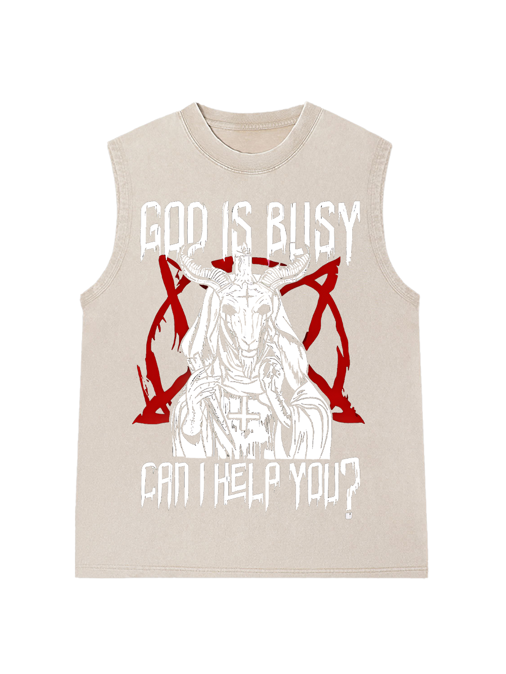 GOD IS BUSY, CAN I HELP YOU WASHED TANK TOP