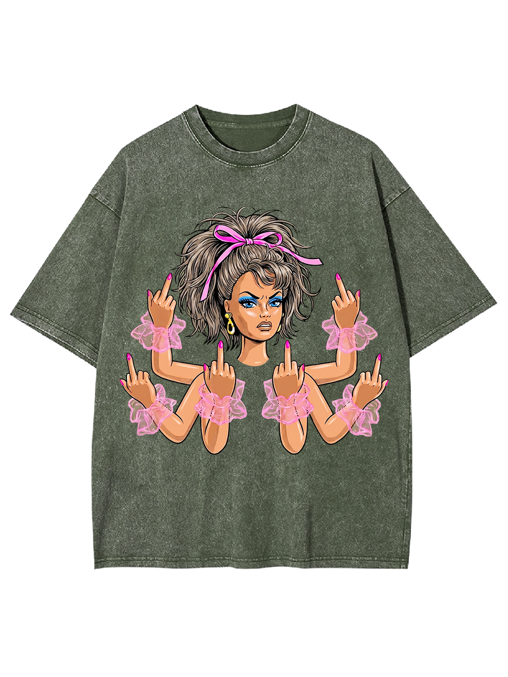 PINK BOW ATTITUDE QUEEN WASHED TSHIRT