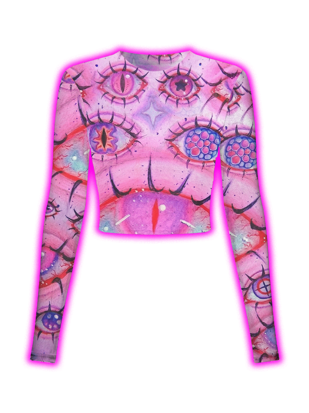 PINK COSMIC ALL-SEEING EYES MESH TOP