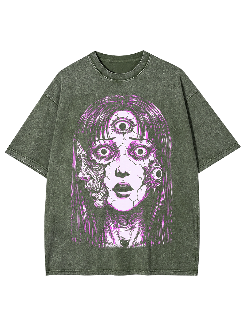 PURPLE PSYCHIC MULTI-EYE GIRL WASHED TSHIRT