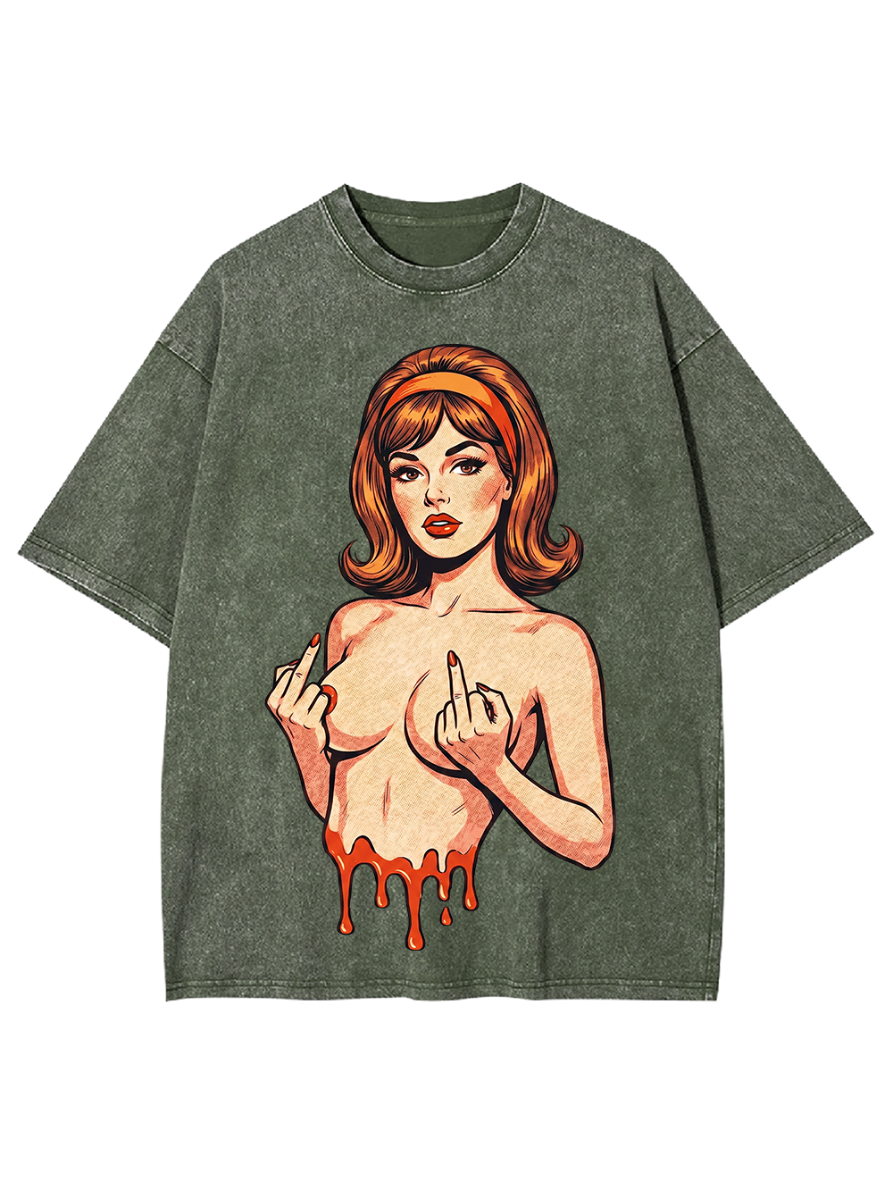 DRIPPING PIN-UP MIDDLE FINGER WASHED TSHIRT