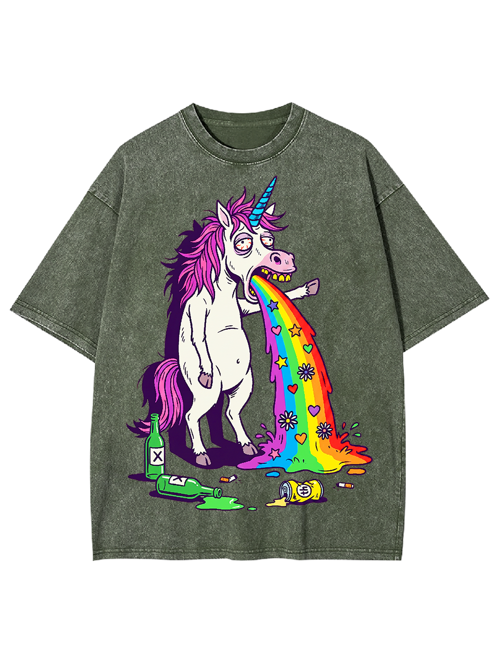 VOMITING RAINBOW UNICORN WASHED TSHIRT
