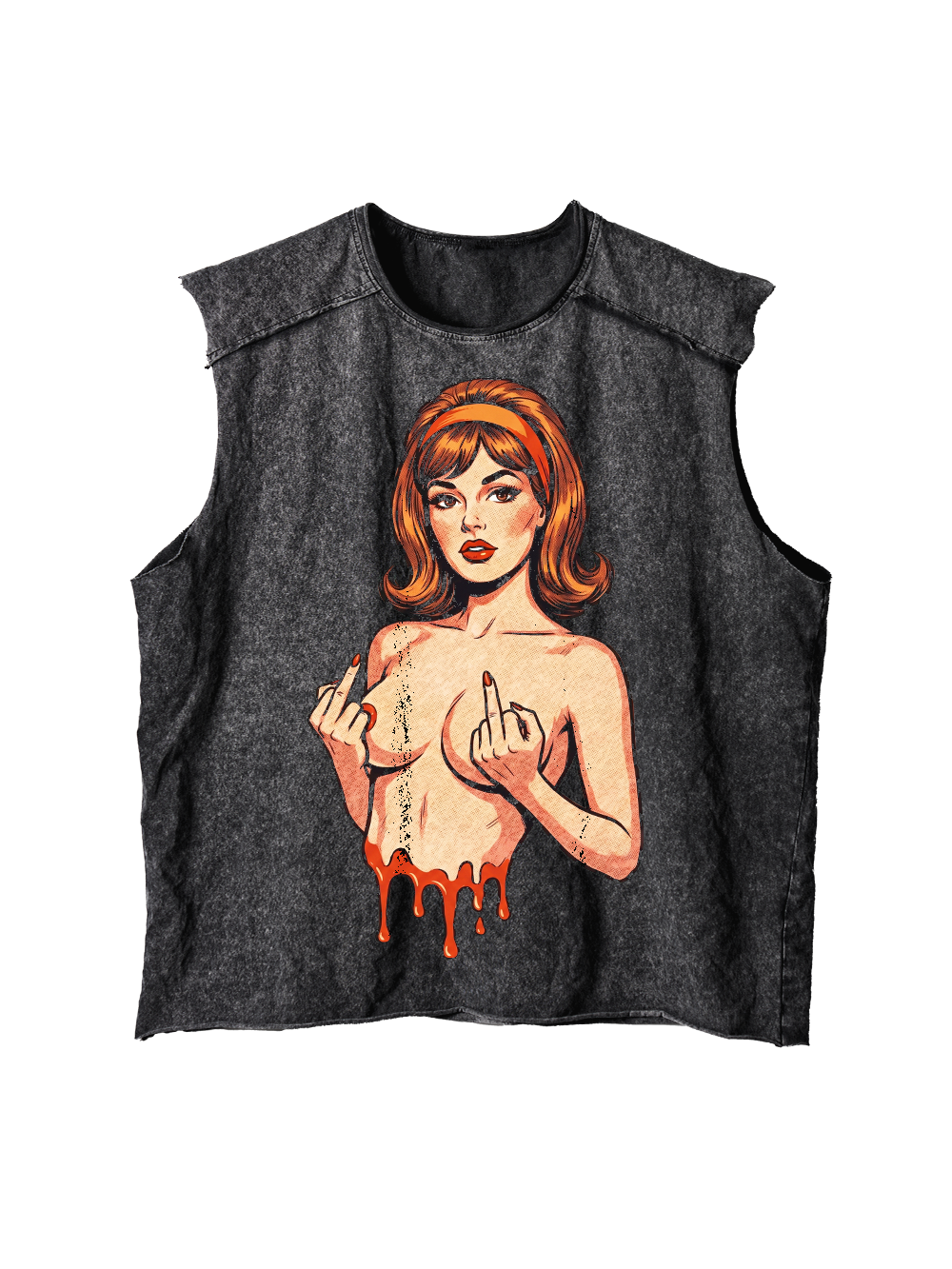 DRIPPING PIN-UP MIDDLE FINGER DISTRESSED TANK TOP