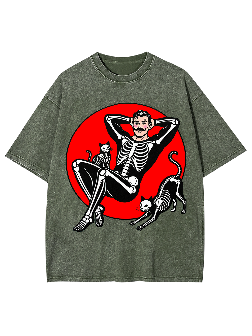 SKELETON QUEEN WITH CATS WASHED TSHIRT