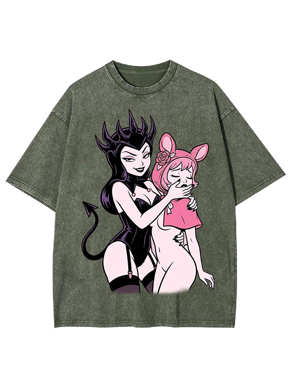 DEMON GIRL AND BUNNY GIRL WASHED TSHIRT