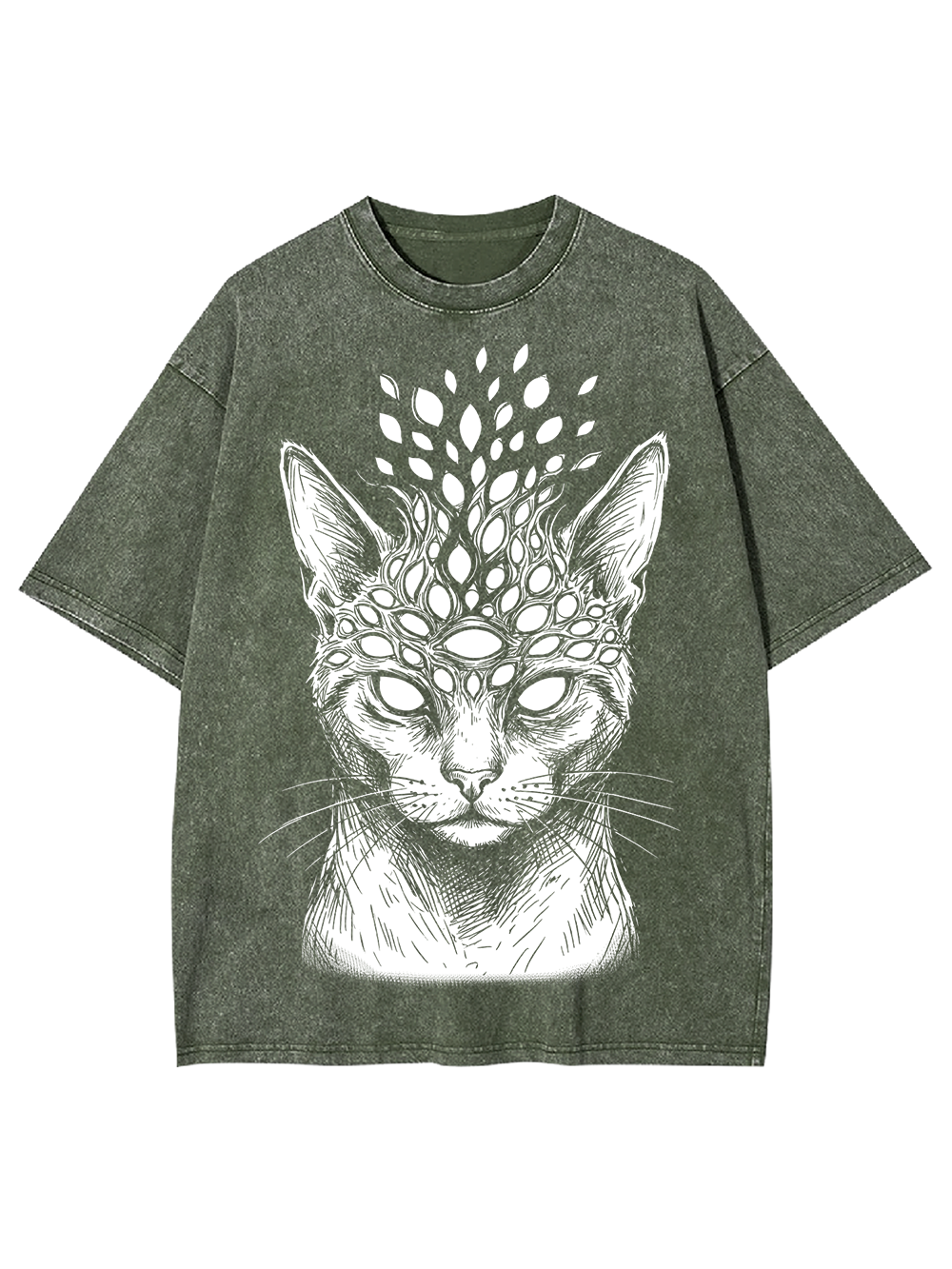 MYSTIC CAT SKULL ILLUSION WASHED TSHIRT