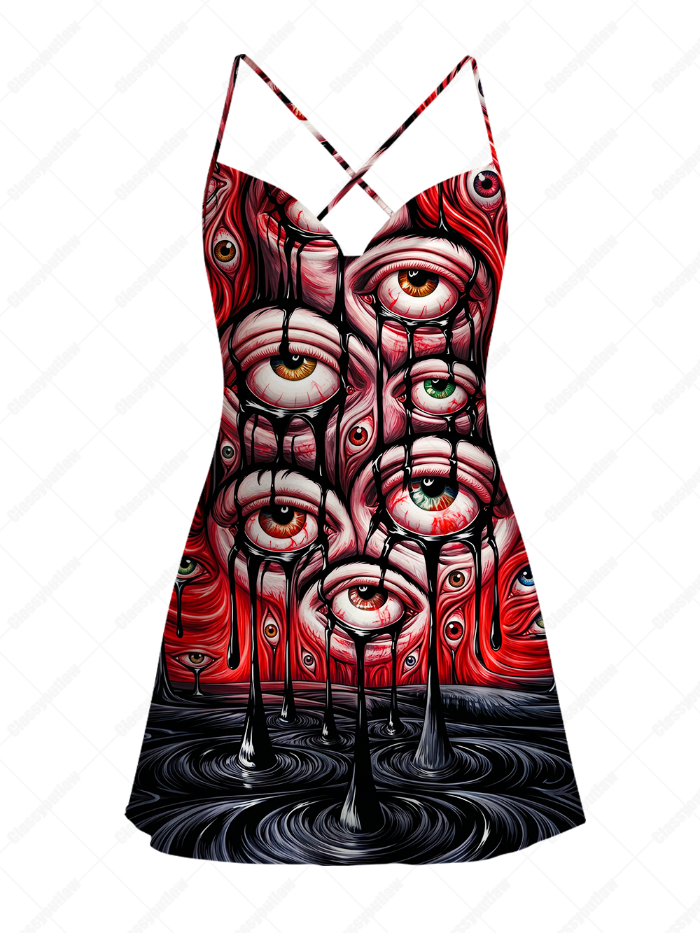 LIQUID NIGHTMARE SATIN CROSS BACK MINI DRESS