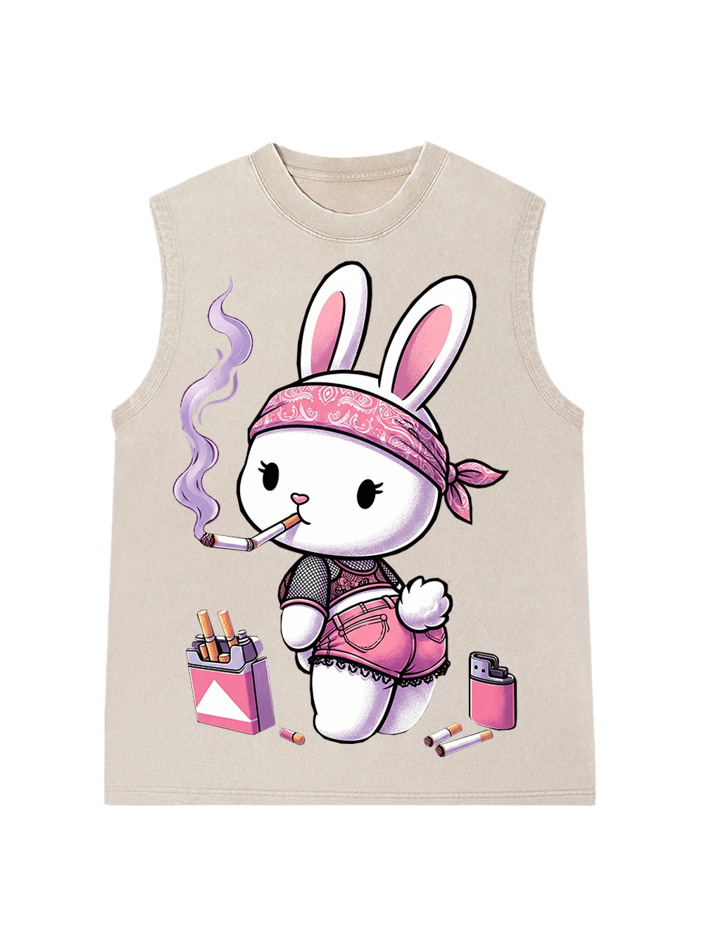 PINK SMOKING BUNNY STYLE MESH JERSEY AAA WASHED TANK