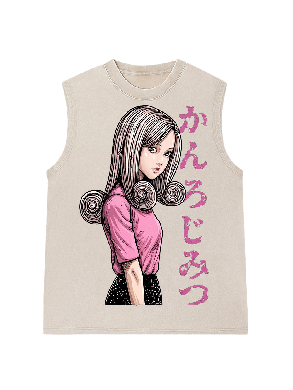 SPIRAL HAIRED GIRL IN PINK AAA WASHED TANK