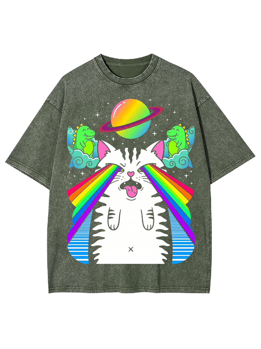 RAINBOW SPACE CAT AAA WASHED TSHIRT