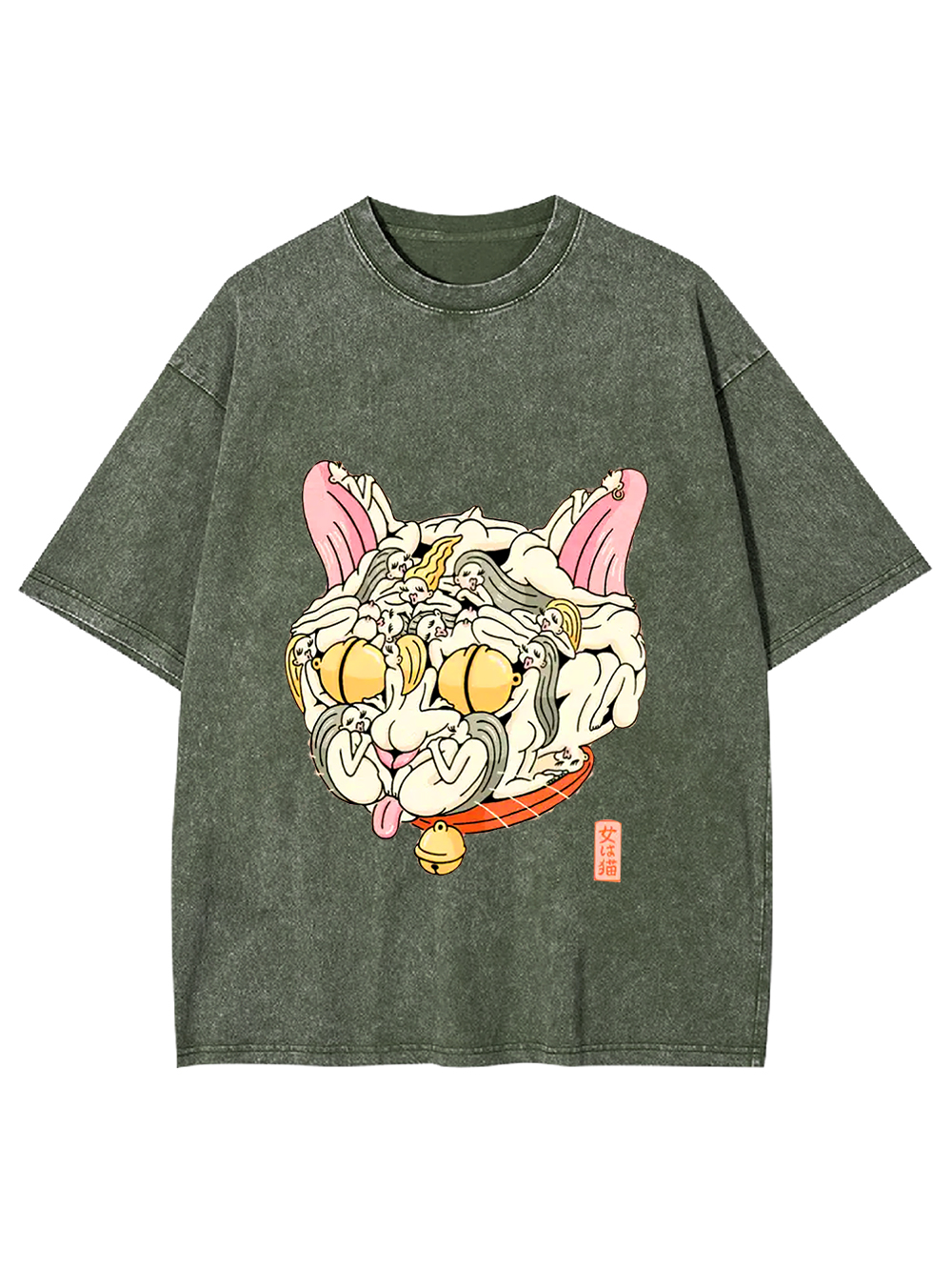 Cat of Many Faces Washed Tshirt