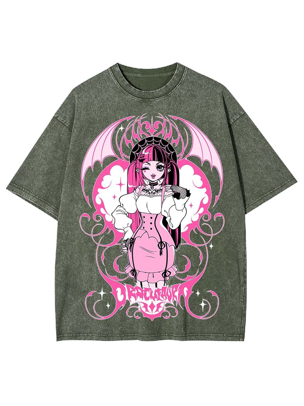 Pink Bat Queen Washed Tshirt-ClassyOutlaw Sale