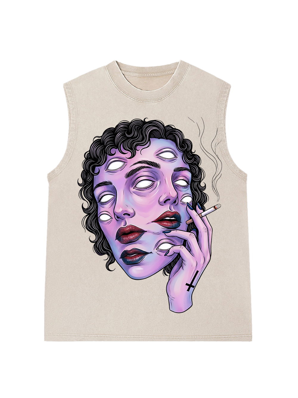 SURREAL MULTI-EYED FACE AAA WASHED TANK
