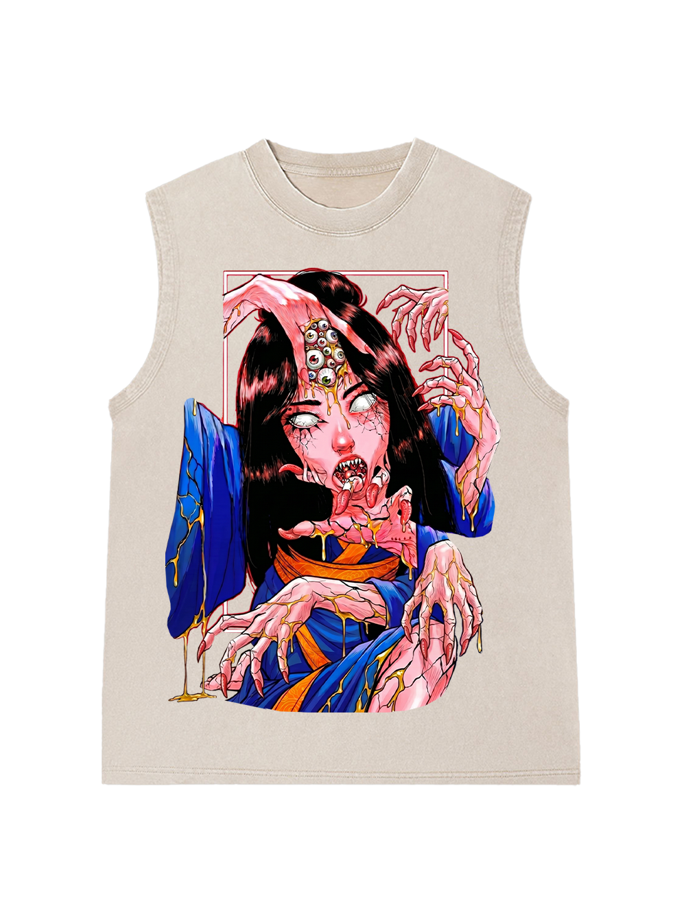 SURREAL MUTATION MULTI‑EYE GIRL AAA WASHED TANK