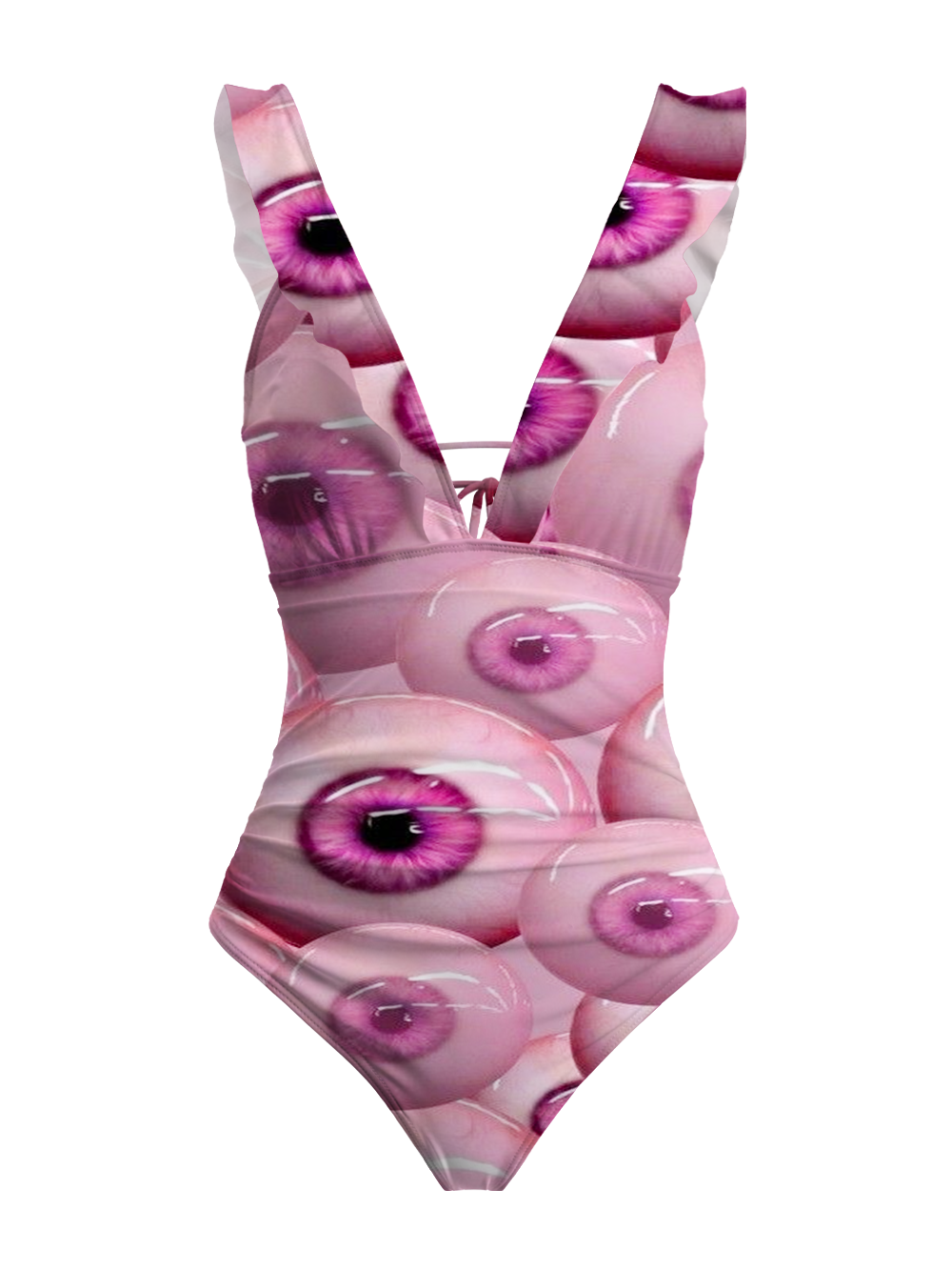 PINK ALL-SEEING EYES V-NECK ONE PIECE SWIMSUIT