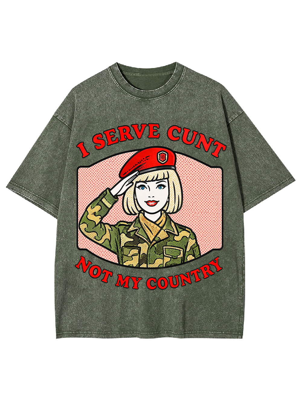 ARMY GIRL SLOGAN AAA WASHED TSHIRT