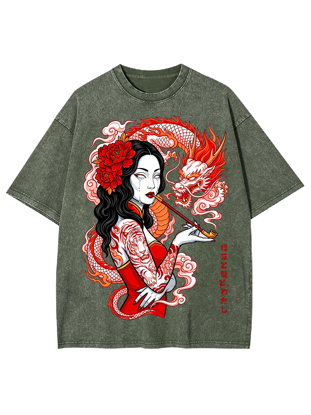 DRAGON TATTOO LADY AAA WASHED TSHIRT