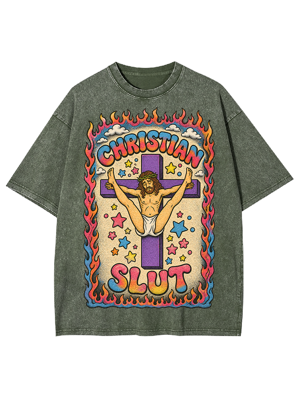 FLAMING CROSS SLUT AAA WASHED TSHIRT