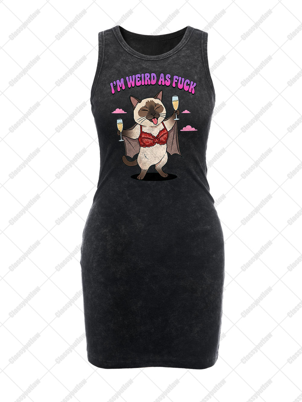 WEIRD CAT VINTAGE BODYCON TANK DRESS