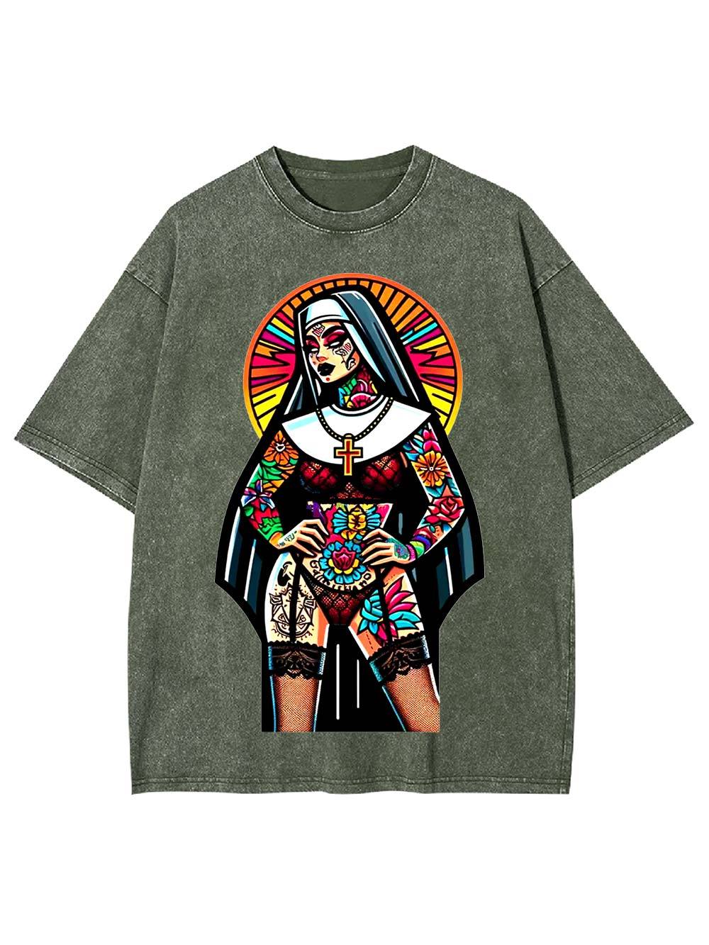 Tattooed Rebel Nun Washed Tshirt