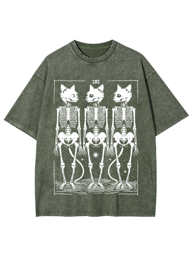 Feline Skeleton Trio Washed Tshirt