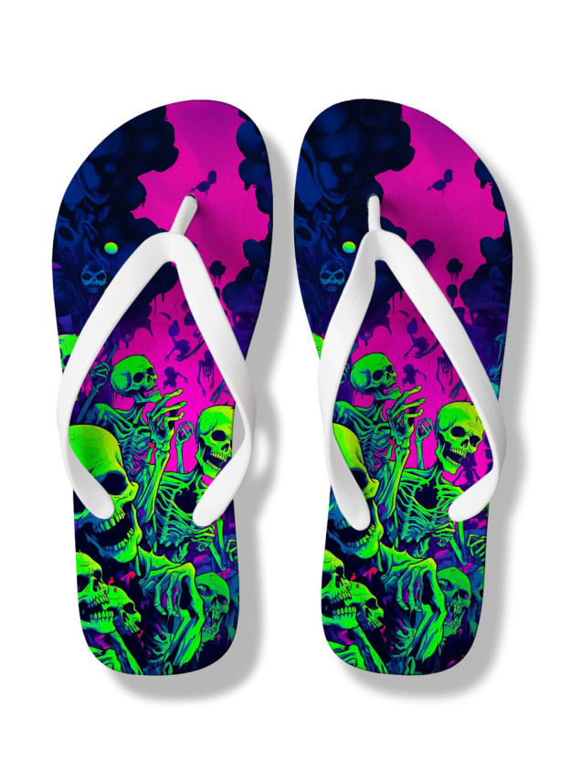NEON SKELETON RAVE FLIP FLOPS