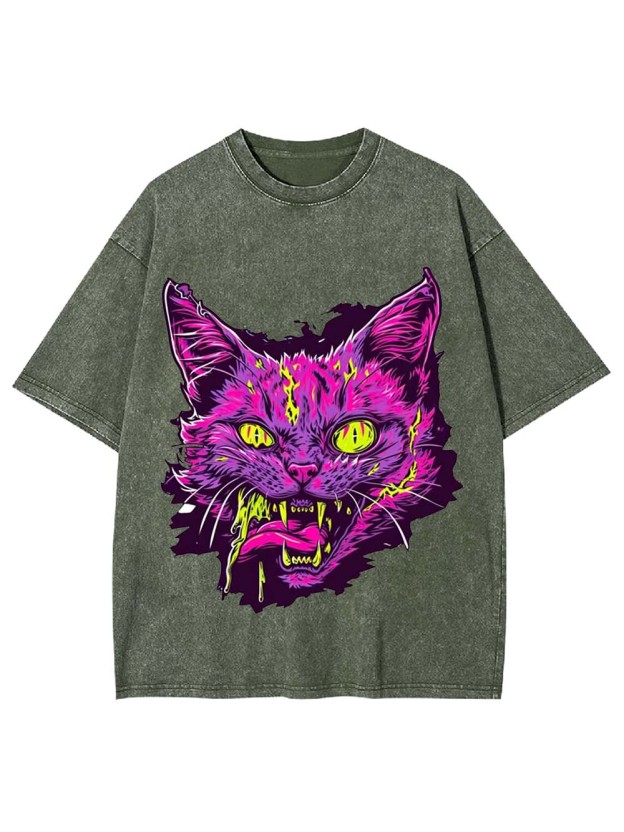 Neon Fury Cat Washed Tshirt