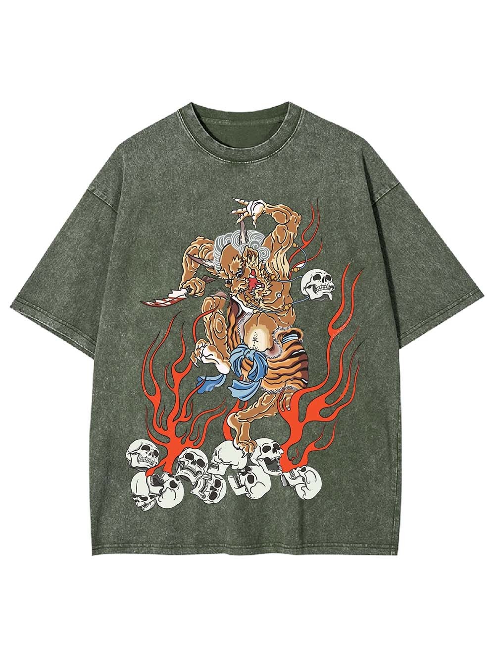 Fiery Demon Warrior Washed Tshirt
