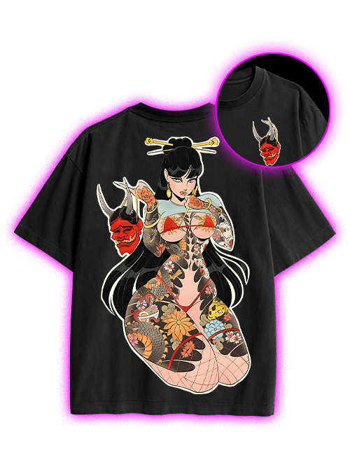 Tattooed Mystique Double Sided Print Washed Tshirt