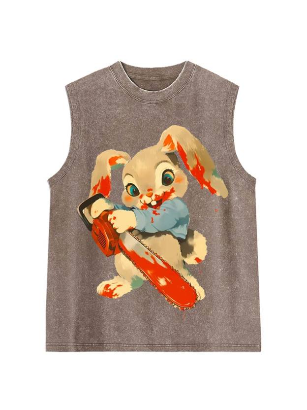 Bloody Bunny with Chainsaw Washed Tank Top