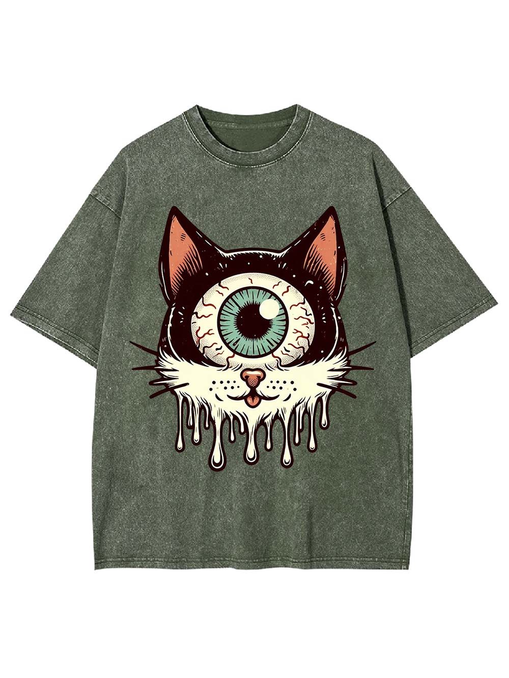 Melting Eyeball Cat Washed Tshirt