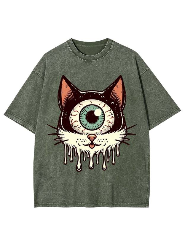 Melting Eyeball Cat Washed Tshirt
