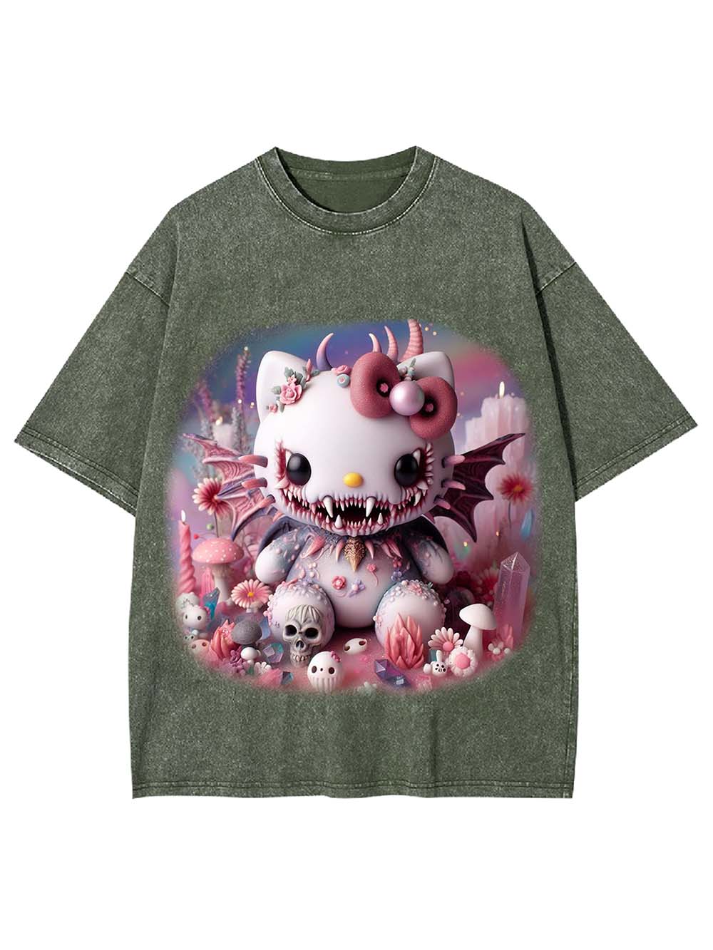 CUTE NIGHTMARE KITTY WASHED TSHIRT