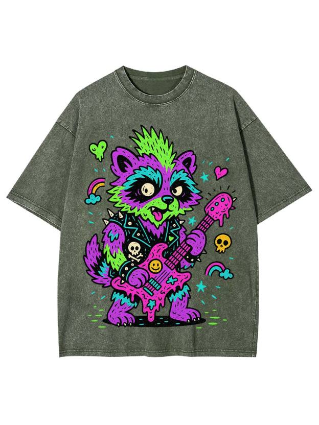 trippy raccoon Washed Tshirt